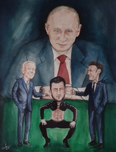 Painting titled "Zelensky la danseus…" by Frédéric Fournier, Original Artwork, Watercolor