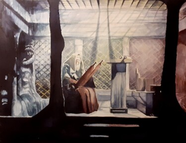 Malerei mit dem Titel "L'Homme de Dieu." von Frédéric Fournier, Original-Kunstwerk, Aquarell