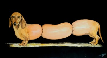 Peinture intitulée "Le Teckel Saucisson." par Frédéric Fournier, Œuvre d'art originale, Huile