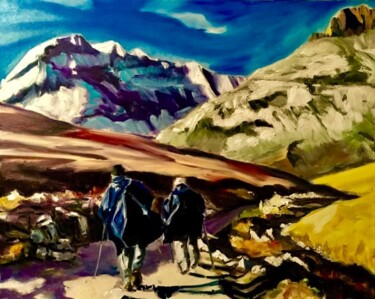 Painting titled "Randonneurs" by Frederic Gauthier, Original Artwork, Oil