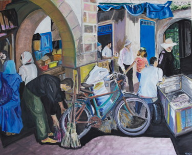 Painting titled "marché à Essaouira…" by Frederic Gauthier, Original Artwork, Oil