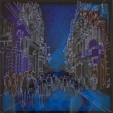 Painting titled "One night in the ci…" by Frédéric Haire, Original Artwork, Acrylic