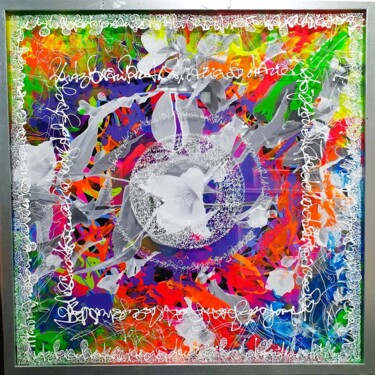 Painting titled "Calligraphic Flower…" by Frédéric Haire, Original Artwork, Acrylic Mounted on Wood Stretcher frame