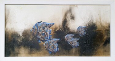 Painting titled "Navigation 1" by Frédéric Haire, Original Artwork, Ink Mounted on Wood Stretcher frame