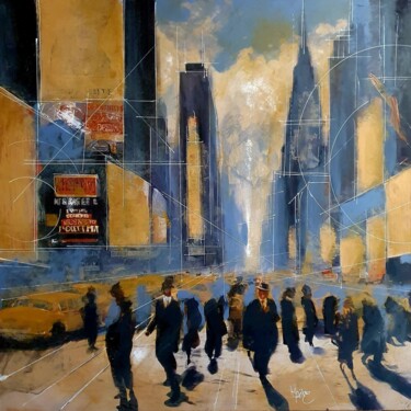 Painting titled "Un groupe à New York" by Frédéric Haire, Original Artwork, Ink