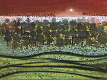 Dessin intitulée "Paysage aux planéti…" par Frédéric Hartmann, Œuvre d'art originale, Pastel
