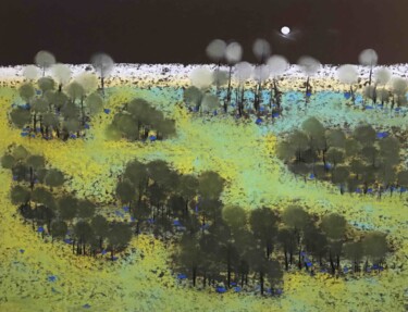 Dessin intitulée "Paysage nocturne" par Frédéric Hartmann, Œuvre d'art originale, Pastel