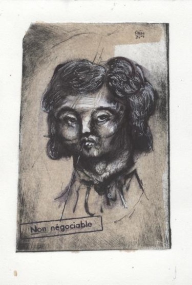 Dessin intitulée "Tête coupée -non né…" par Frhégo, Œuvre d'art originale, Autre
