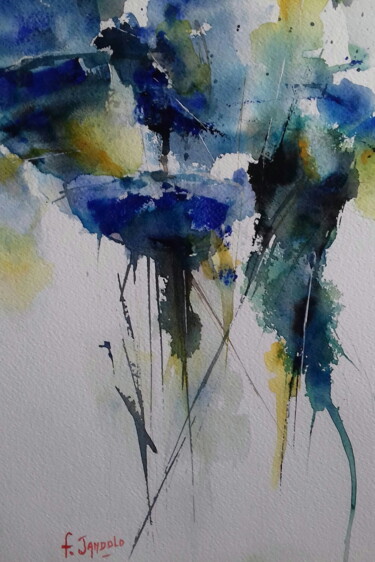 Painting titled "Fleurs bleues" by Frederic Jandolo, Original Artwork, Watercolor