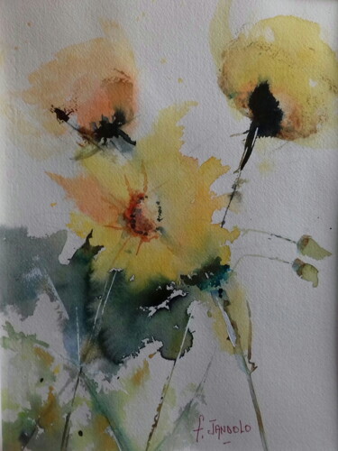 Painting titled "Hibiscus jaune" by Frederic Jandolo, Original Artwork, Watercolor