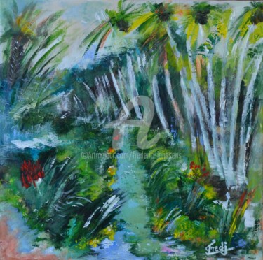 Painting titled "Palmeraie au pied d…" by Frederic Janssens (Fredj), Original Artwork, Acrylic