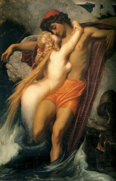 Painting titled "Le Pêcheur et la Si…" by Frederic Leighton, Original Artwork, Oil