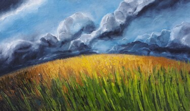 Painting titled "L'orage avec toi" by Frédéric Letrun, Original Artwork, Oil Mounted on Cardboard