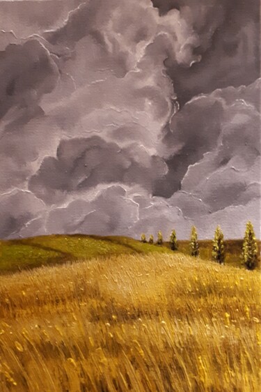 Painting titled "L'orage avec toi (v…" by Frédéric Letrun, Original Artwork, Oil Mounted on Wood Panel