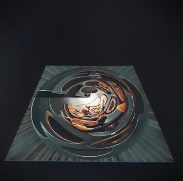 Pittura intitolato "Pont-levis spatial" da Frédéric Letrun, Opera d'arte originale, Olio Montato su Telaio per barella in le…