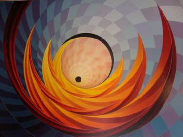 Painting titled "Croissant d'Orange…" by Frédéric Letrun, Original Artwork, Oil Mounted on Wood Stretcher frame