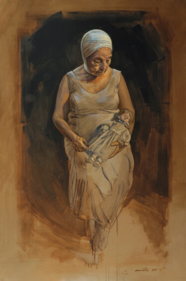 Peinture intitulée "La dame à la poupée" par Frédéric Martin, Œuvre d'art originale, Huile