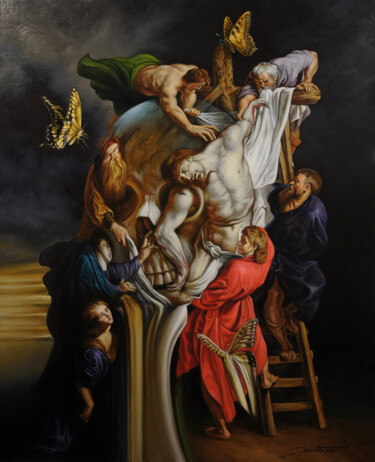 Ζωγραφική με τίτλο "Entre ciel et terre" από Frédéric Martin, Αυθεντικά έργα τέχνης, Λάδι Τοποθετήθηκε στο Ξύλινο φορείο σκε…