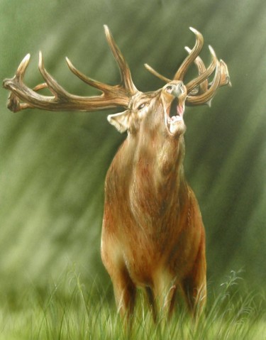 Painting titled "cerf-010.jpg" by Frédéric Mauron, Original Artwork, Airbrush