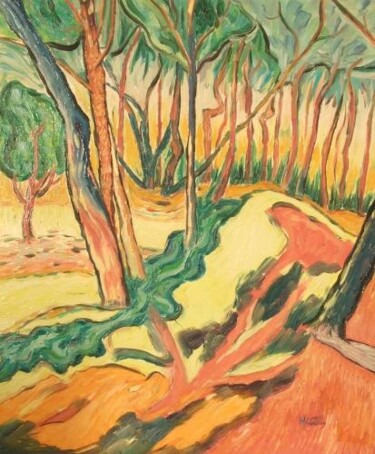 Peinture intitulée "Pinède aux Taillades" par Frédéric Mazel, Œuvre d'art originale, Huile