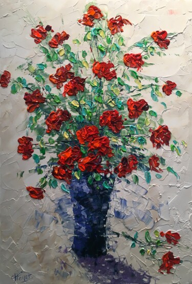 Painting titled "Red Roses" by Frederic Payet, Original Artwork, Acrylic