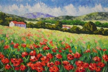 Painting titled "Tuscany Poppy field" by Frederic Payet, Original Artwork