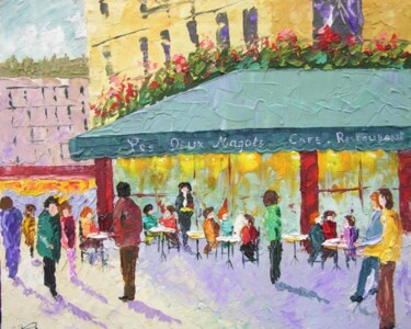 Painting titled "Cafe les deux Magots" by Frederic Payet, Original Artwork