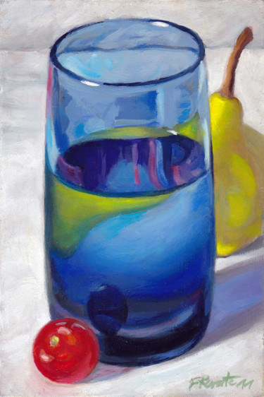 Peinture intitulée "Verre Bleu, Tomate…" par Frederic Reverte, Œuvre d'art originale, Huile