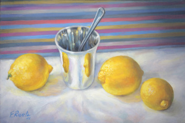 Peinture intitulée "Citrons et Gobelet…" par Frederic Reverte, Œuvre d'art originale, Huile