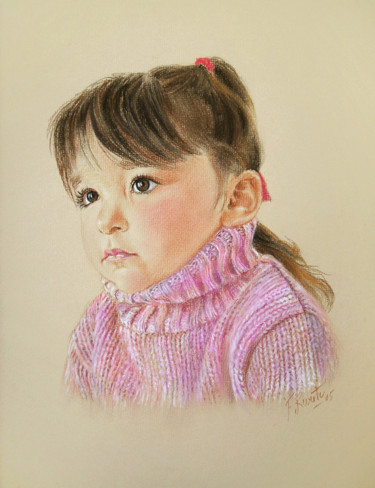 Drawing titled "Portrait de Rose" by Frederic Reverte, Original Artwork, Pastel