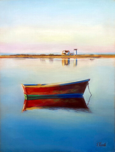 Painting titled "Étang" by Frederic Reverte, Original Artwork, Pastel Mounted on Other rigid panel