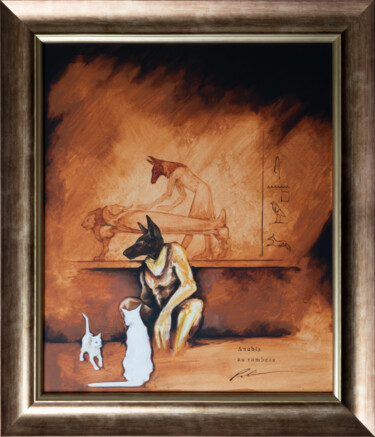 Peinture intitulée "Anubis au tombeau" par Frédéric Robin, Œuvre d'art originale, Acrylique