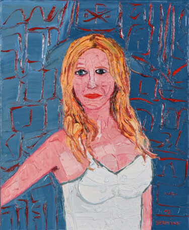 Painting titled "jennnife . l - actr…" by Frederic Servian, Original Artwork, Oil