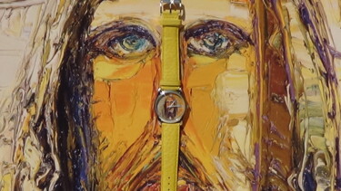 Painting titled "montre christ jaune" by Frederic Servian, Original Artwork, Oil