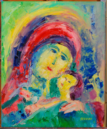 Painting titled "LA VIERGE MARIE ET…" by Frederic Servian, Original Artwork, Oil