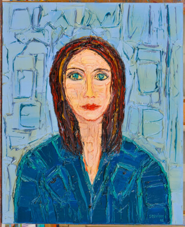 Painting titled "portrait de femme a…" by Frederic Servian, Original Artwork, Oil