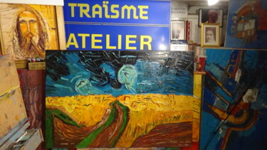 Картина под названием "le champs de blé au…" - Frederic Servian, Подлинное произведение искусства, Масло