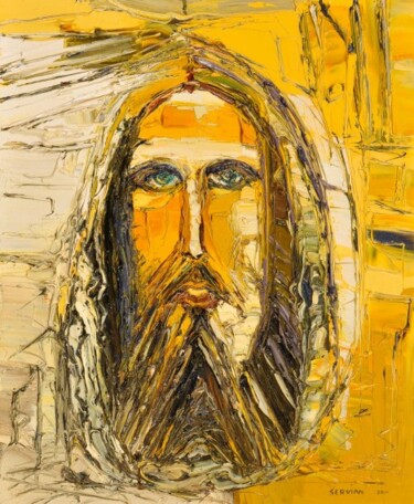Painting titled "christ jaune" by Frederic Servian, Original Artwork, Oil
