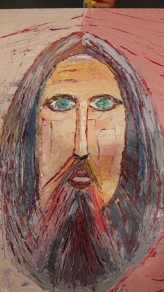 Pintura intitulada "visage du christ ro…" por Frederic Servian, Obras de arte originais, Óleo