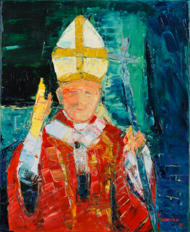 Peinture intitulée "le pape saint jean…" par Frederic Servian, Œuvre d'art originale, Huile