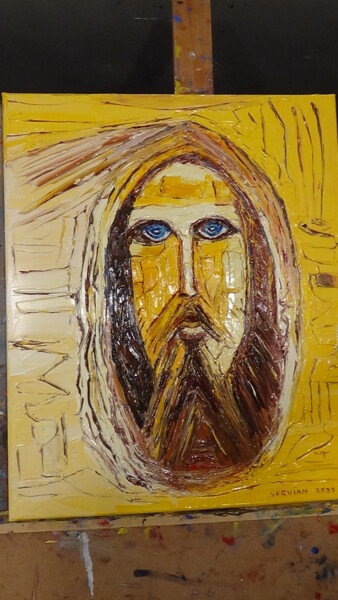 Painting titled "christ jaune n.3" by Frederic Servian, Original Artwork, Oil