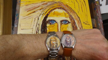 Peinture intitulée "la montre christ ja…" par Frederic Servian, Œuvre d'art originale, Huile