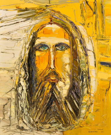 Painting titled "christ jaune oeuvre…" by Frederic Servian, Original Artwork, Oil