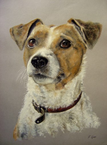 Рисунок под названием "Pastel chien Jack R…" - Frederic Goze, Подлинное произведение искусства, Другой
