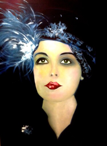 Painting titled "Lady in Blue" by Frederick Lyle Morris, Original Artwork, Oil