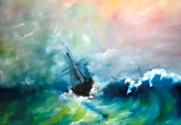 Painting titled "The Sinking of the…" by Frederick Lyle Morris, Original Artwork, Oil
