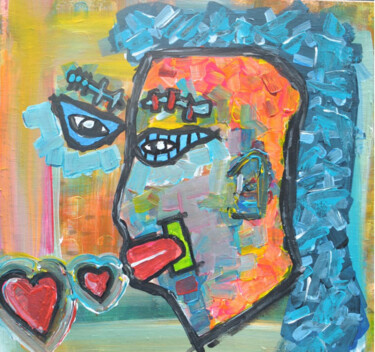 Schilderij getiteld "KISS" door Frédérick Meunier, Origineel Kunstwerk, Acryl Gemonteerd op Frame voor houten brancard