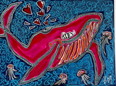 Painting titled "PINK WHALE" by Frédérick Meunier, Original Artwork, Acrylic Mounted on Wood Stretcher frame