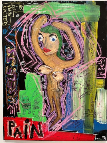 Painting titled "USELESS PAIN" by Frédérick Meunier, Original Artwork, Acrylic Mounted on Wood Stretcher frame