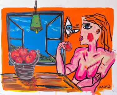 Malerei mit dem Titel "La femme aux pommes" von Frédérick Meunier, Original-Kunstwerk, Acryl